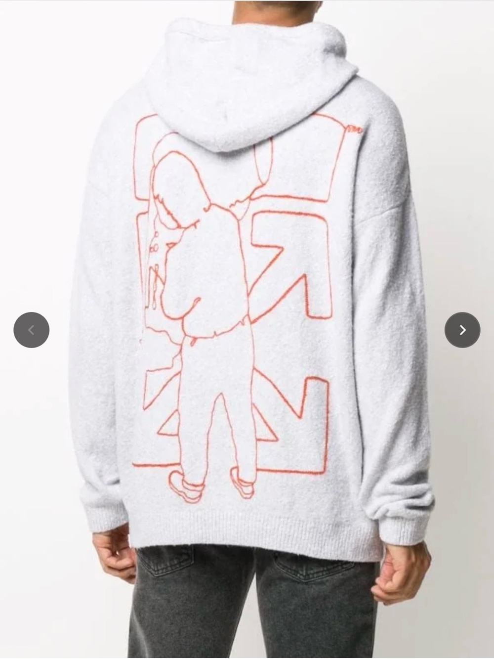 OFF WHITE Knitwear Hoodie with Red Line Art Back Graphic Large
